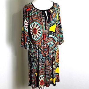 Luxe USA Colorful Abstract Art Jersey Dress, Size Large
